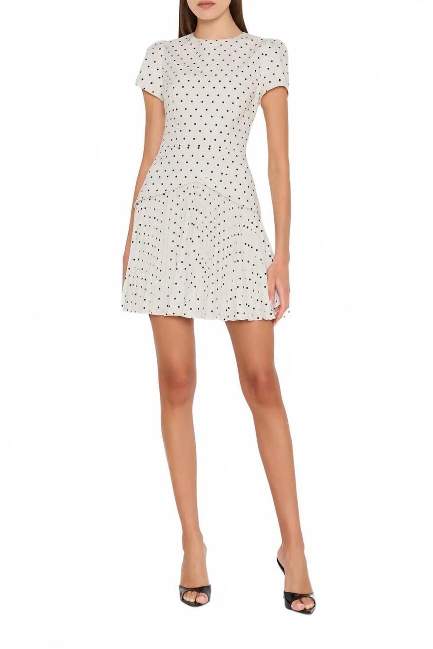 NEW MILLY women's haddy short sleeve polka dot mini dress in black white
